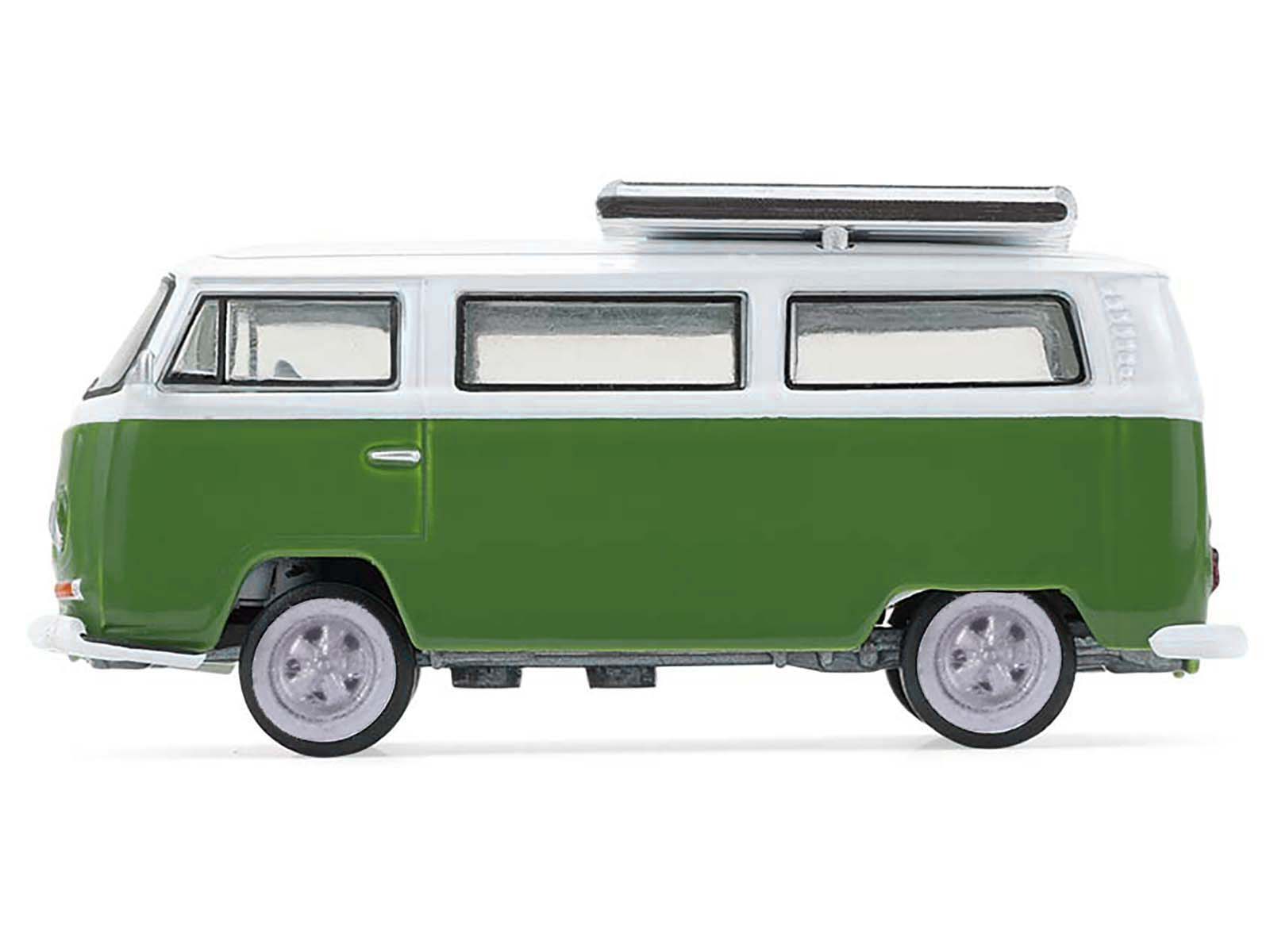 Angle. Greenlight - 1968 Volkswagen Type II Microbus Green and White "Barrett-Jackson" Series 16 1/64 Diecast Model Car by Greenlight - Green and White.