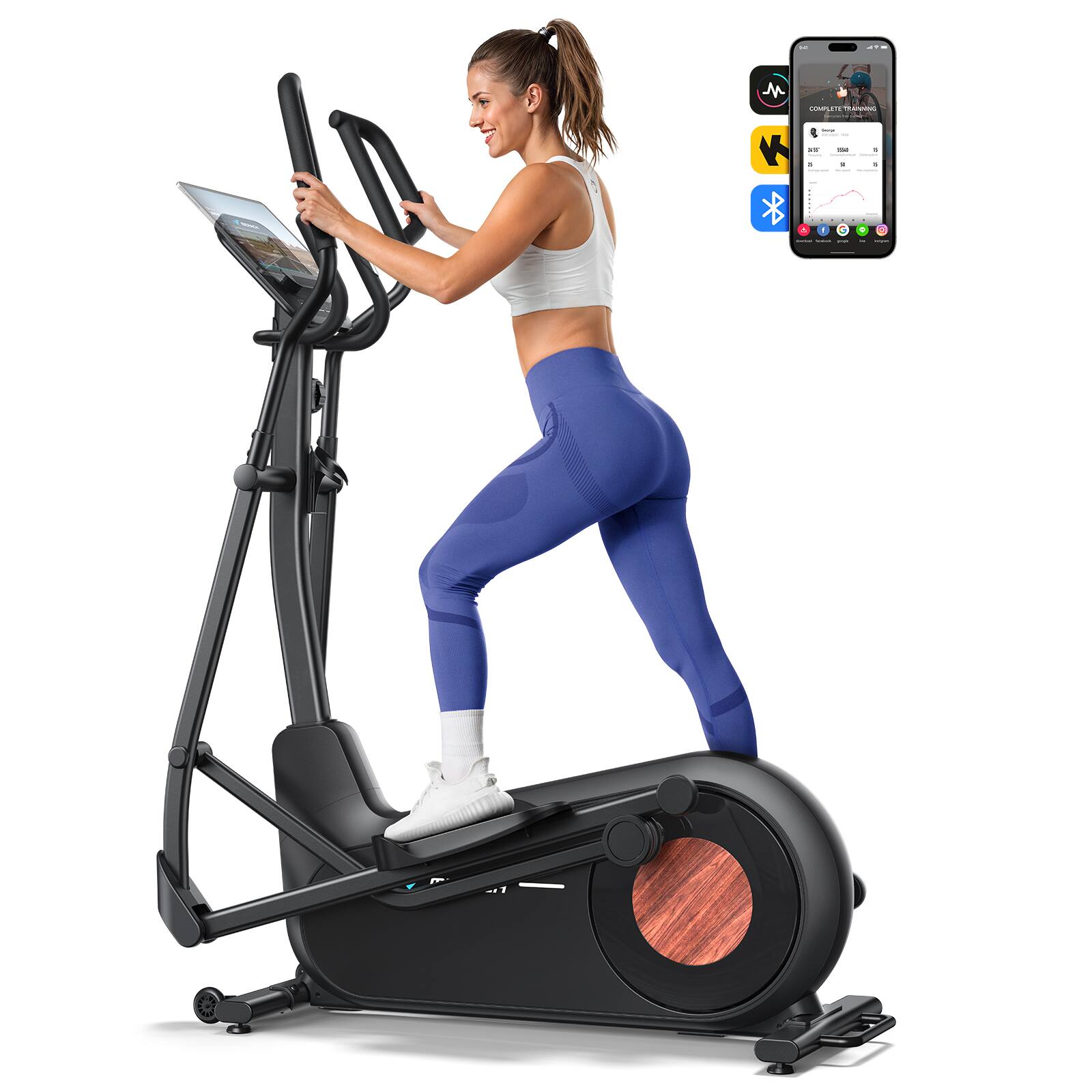 Front. MERACH - MERACH E27 Elliptical Magnetic Exercise Machine Hyper-Quiet 8 Resistance Levels - Black.