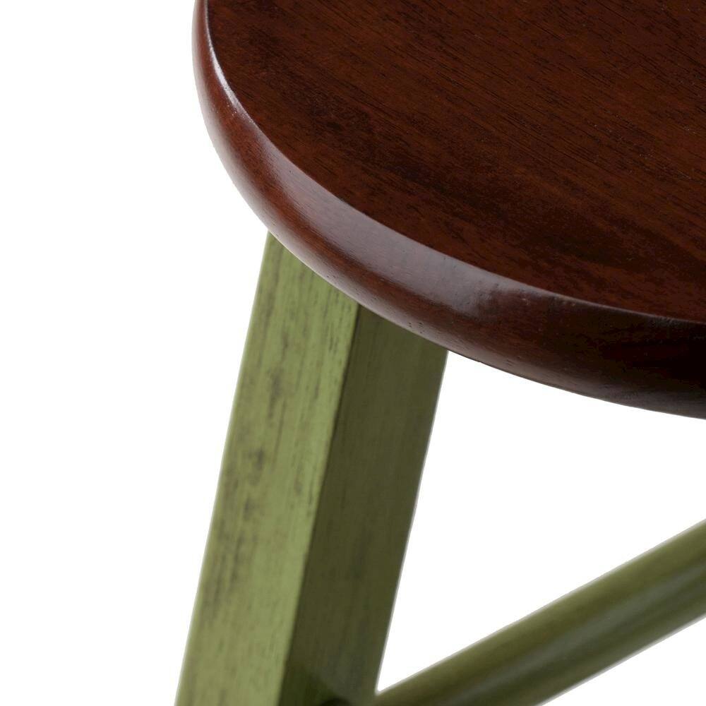 Alt View 1. FurniFact - 24" Rustic Green Counter Stool - Rustic Green / Walnut.
