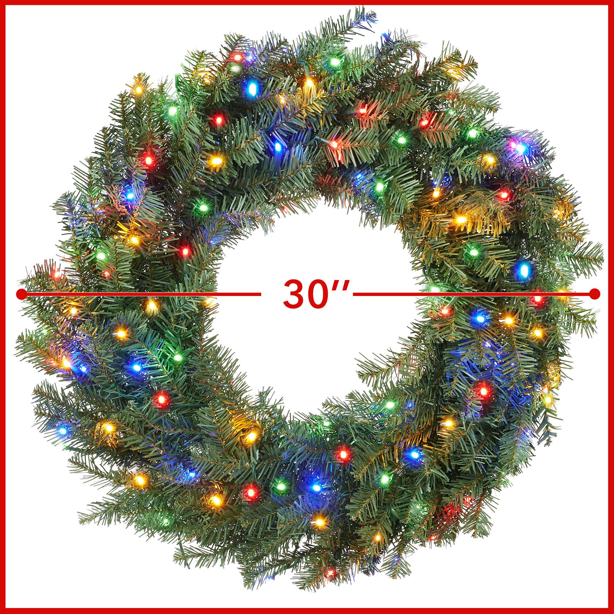 Alt View 4. Casafield - Green Fir Artificial Holiday Christmas Wreath Holiday Décor - Green Multicolor Lights.