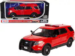 2015 Ford Police Interceptor Utility "Fire Marshal" Plain Red 1/24 Diecast Model Car by Motormax