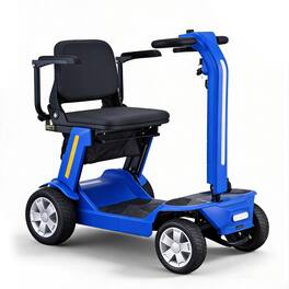 Hover Heart - 4-Wheel Foldable Electric Travel Scooter for Adults, Portable Compact Ride with 10 Mile Range and Storage Bag - Blue
