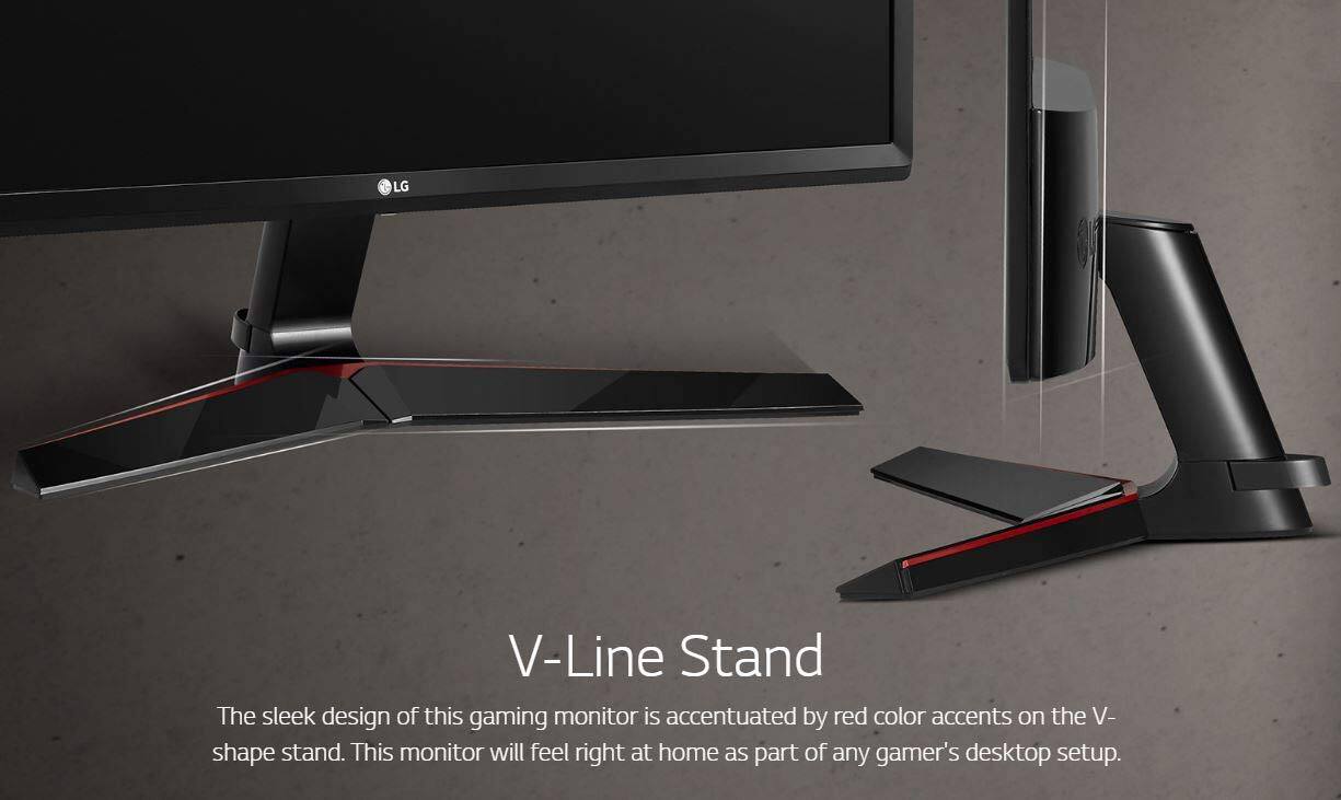 LG V-Line Stand

The sleek design of this gaming monitor is accentuated by red color accents on the V- shape stand. This monitor will feel right at home as part of any gamer's desktop setup.