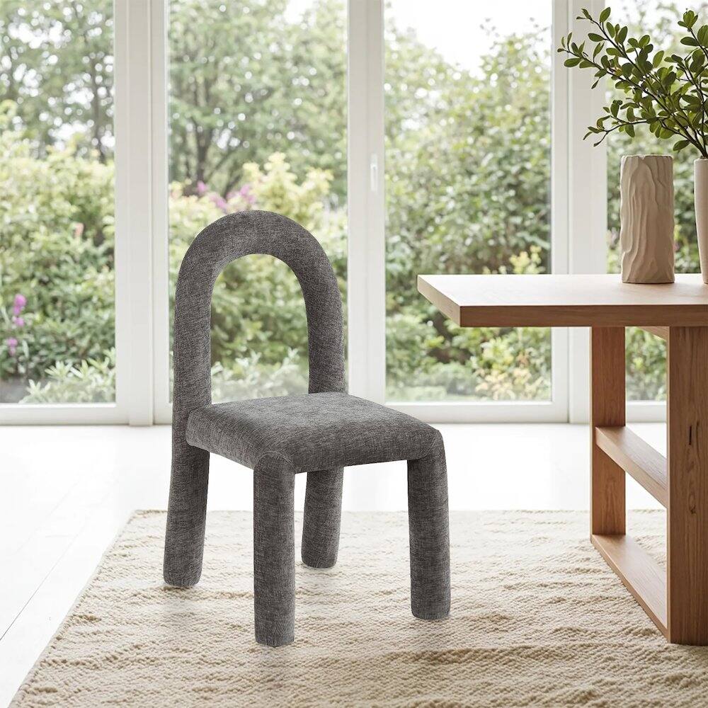 Alt View 1. Meridian Furniture - Amari Grey Chenille Fabric Dining Chair, Set of 2 - Grey.