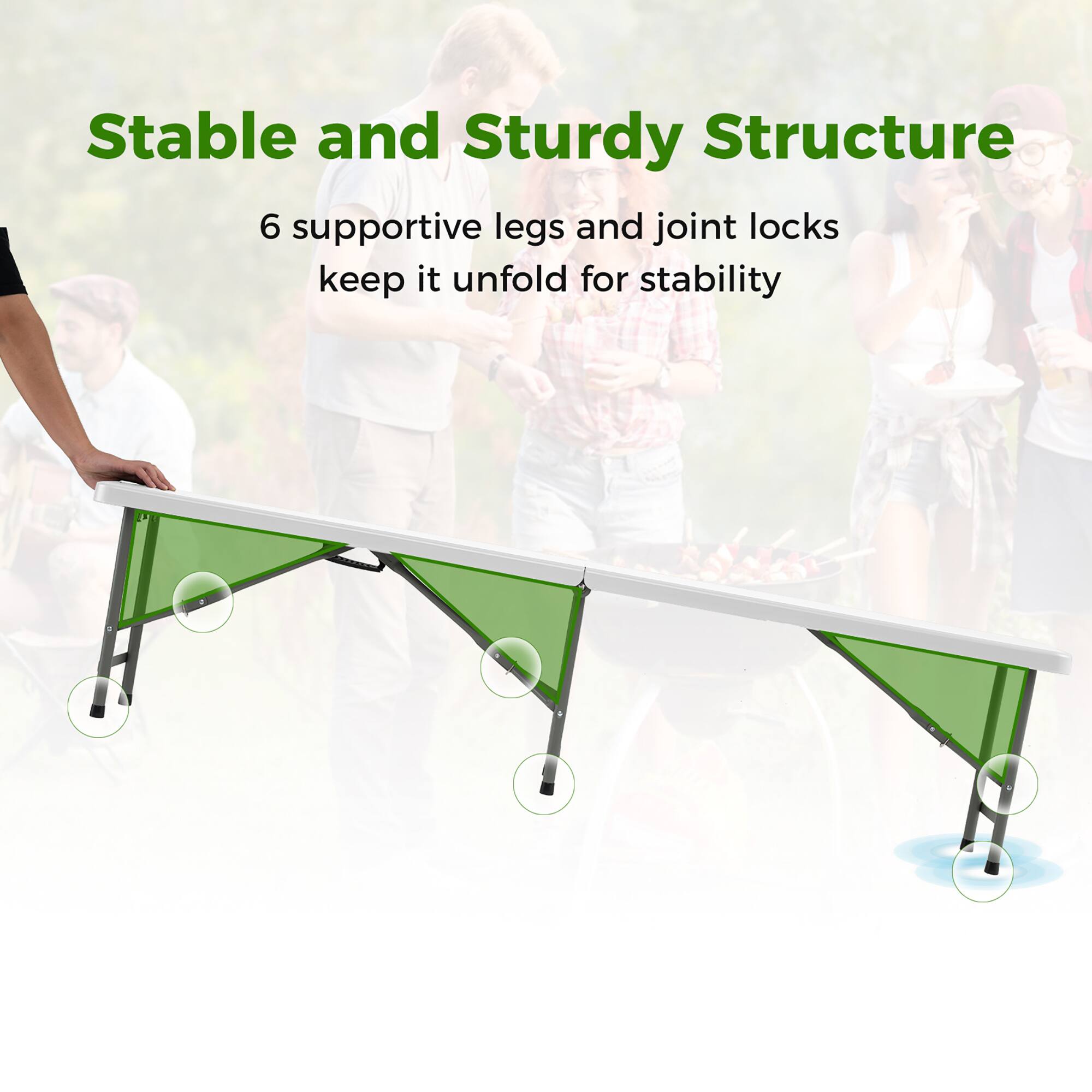 Stable and Sturdy Structure
6 supportive legs and joint locks keep it unfold for stability
