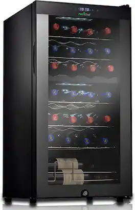 NutriChef - Wine Chilling Refrigerator Cellar - Dual-Zone Wine Cooler/Chiller Digital Touch Button (28 Bottle Storage Capacity) - Black