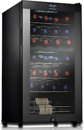 Front. NutriChef - Wine Chilling Refrigerator Cellar - Dual-Zone Wine Cooler/Chiller Digital Touch Button (28 Bottle Storage Capacity) - Black.