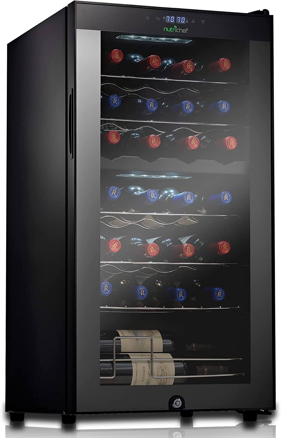 Front. NutriChef - Wine Chilling Refrigerator Cellar - Dual-Zone Wine Cooler/Chiller Digital Touch Button (28 Bottle Storage Capacity) - Black.