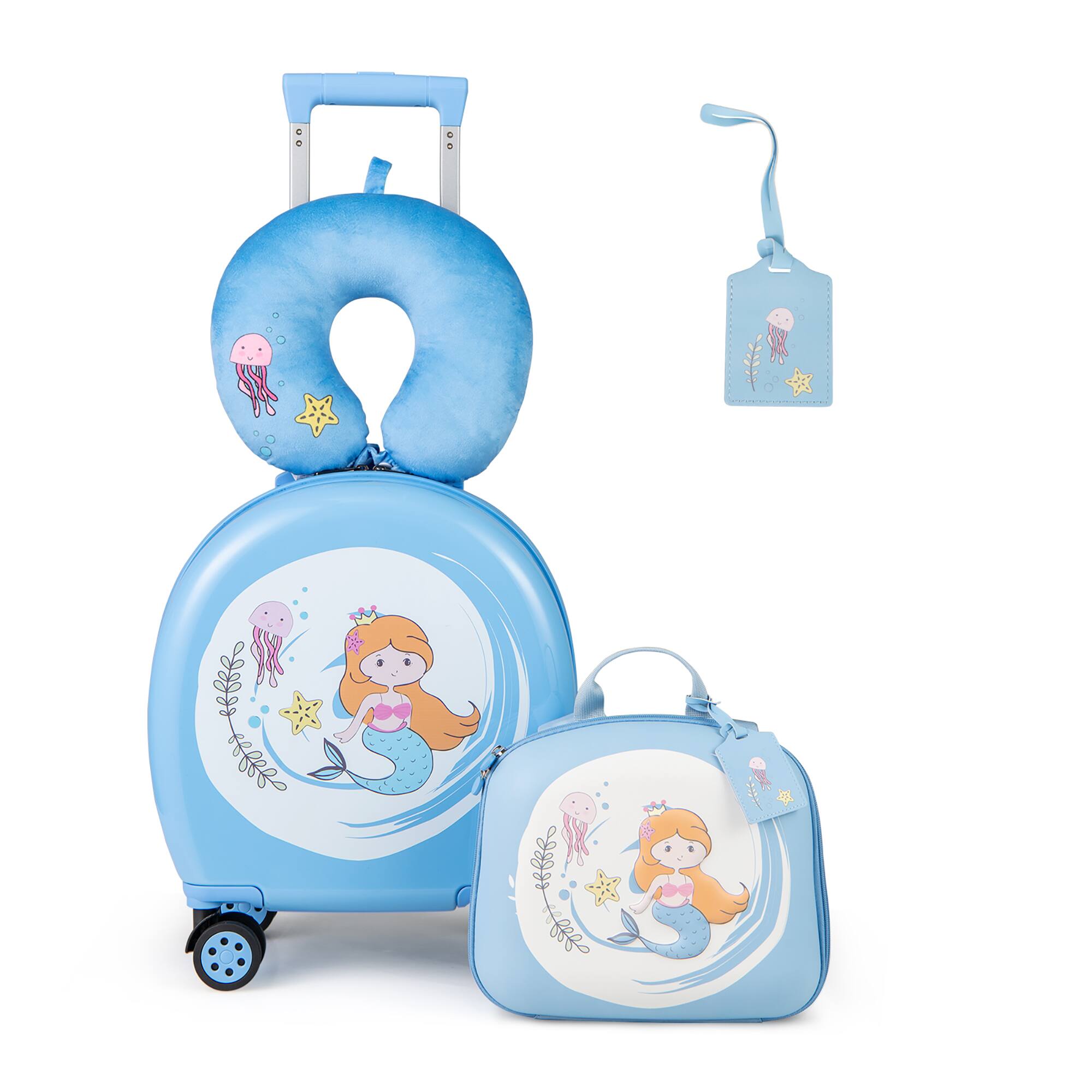 Alt View 9. Gymax - Gymax 4-Piece Kid's Luggage Set w/ 14'' Carry-on Hardside Spinner Toddler Luggage Blue - Blue. White.