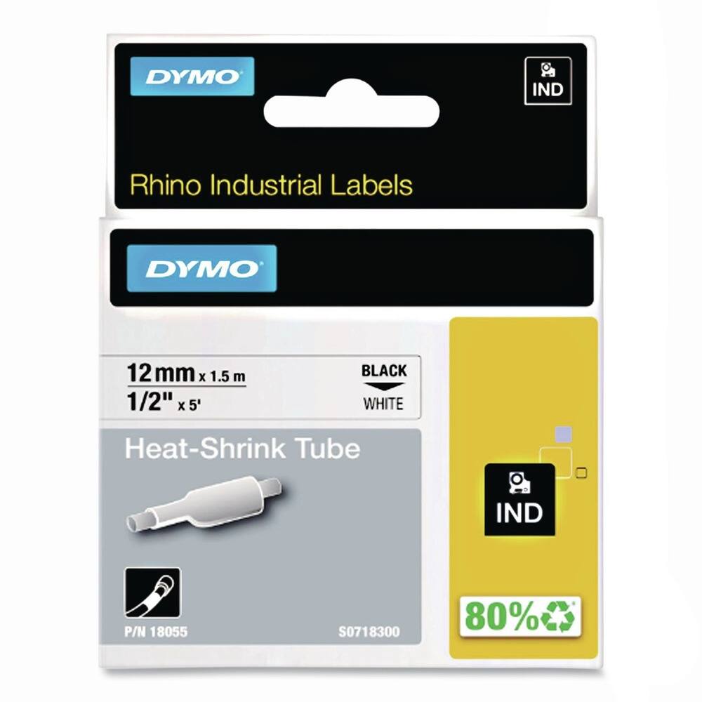 DYMO IND  
Rhino Industrial Labels  

12 mm x 1.5 m  
1/2" x 5'  

Heat-Shrink Tube  

BLACK WHITE  

P/N 18055  
S0718300  

80%