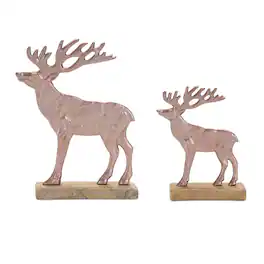 BreeBe - Metal Deer Silhouette with Wood Base (Set of 2) - Brown
