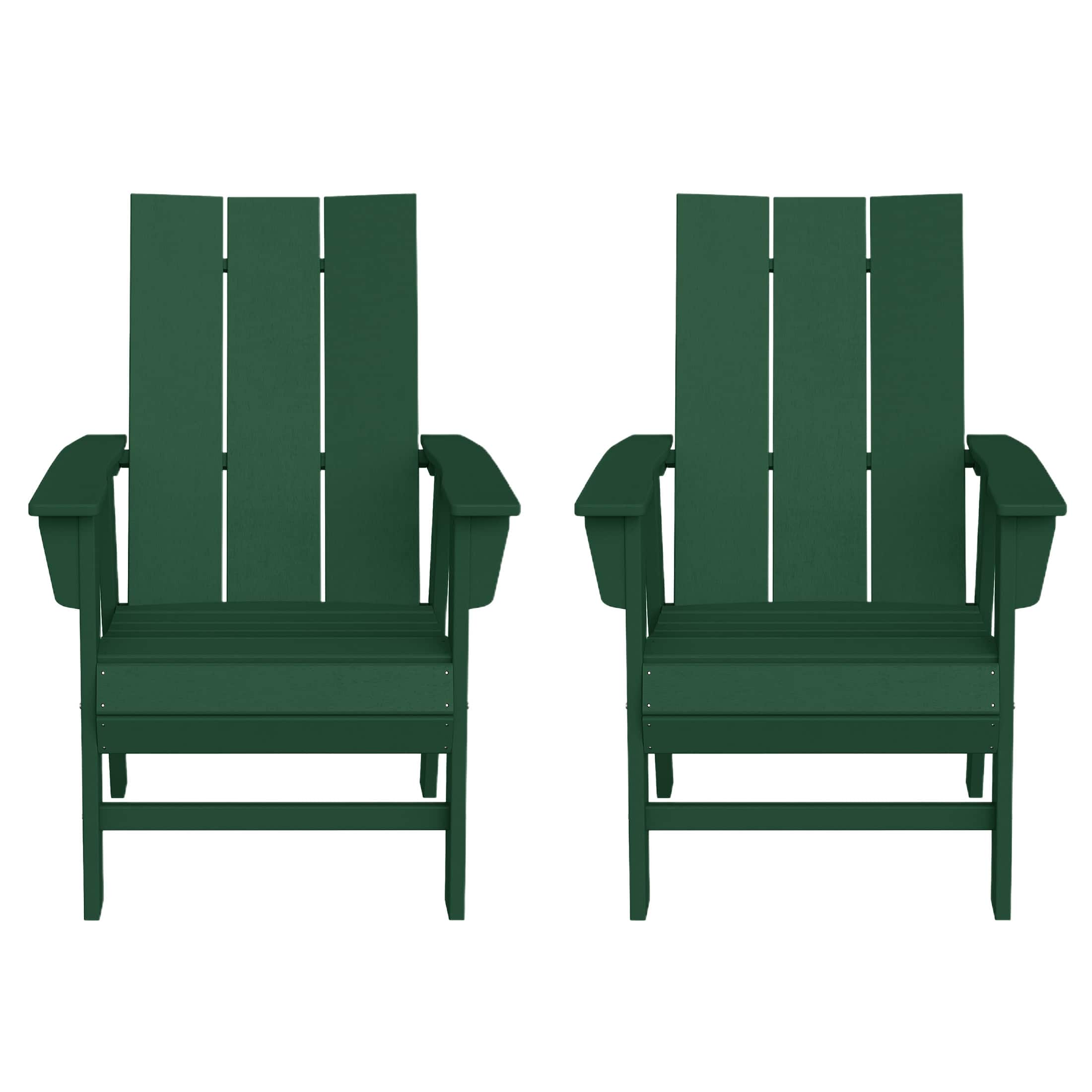 WestinTrends - Ashore Outdoor Patio HDPE Plastic Modern Adirondack Dining Chairs (Set of 2) - Dark Green