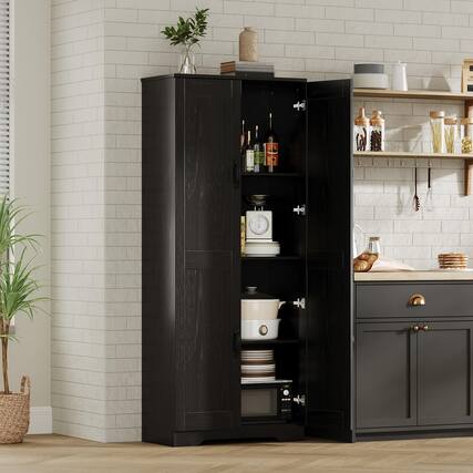 Front. Acekool - Tall Pantry Cabinet, 60" Kitchen Storage Cabinet with 2 Doors & Adjustable Shelves - Black.