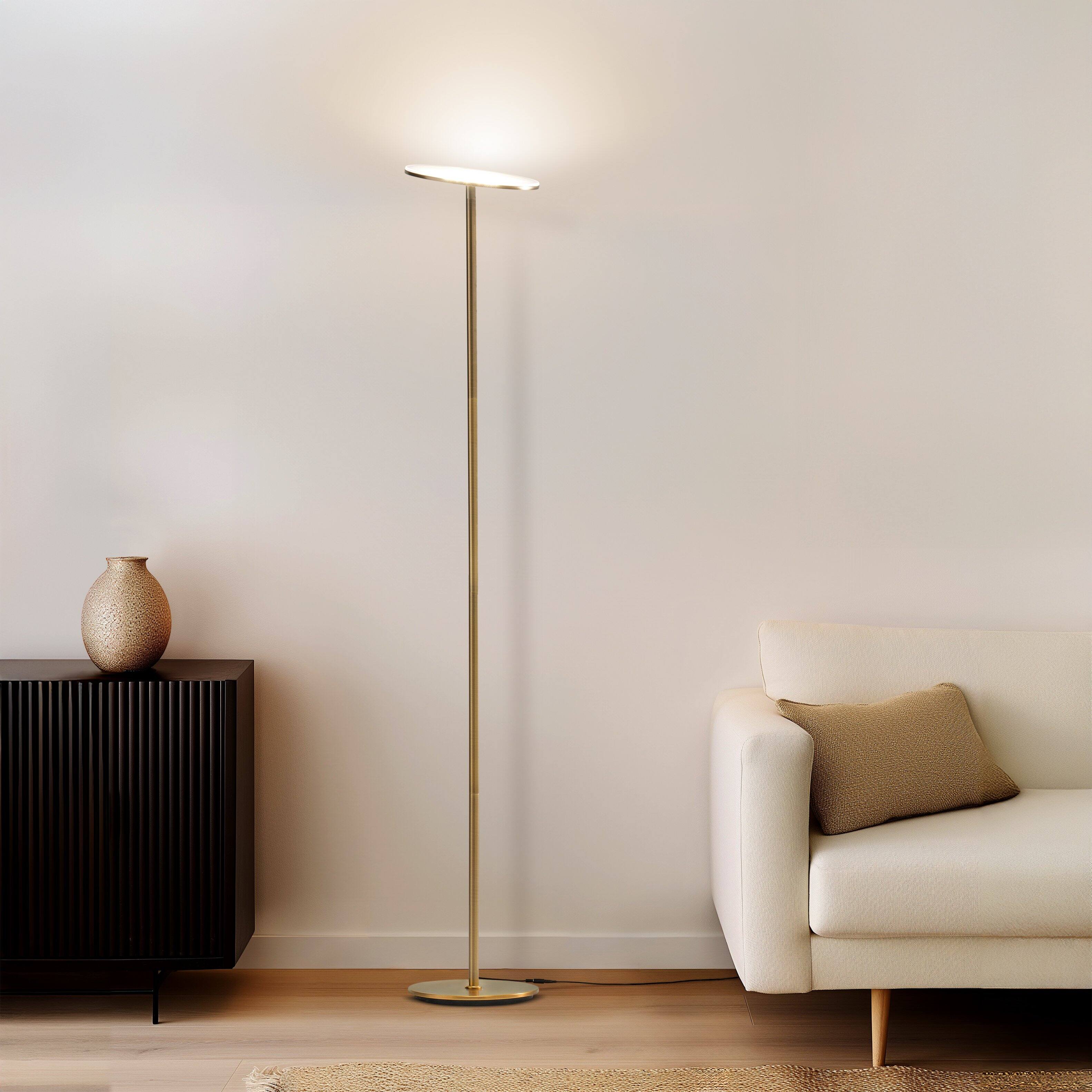 Alt View 6. Brightech - Sky Flux LED Modern Industrial Torchère Dimmable Super Bright Floor Lamp with Built-in Adjustable Head Tilt - Antiqued Brass.