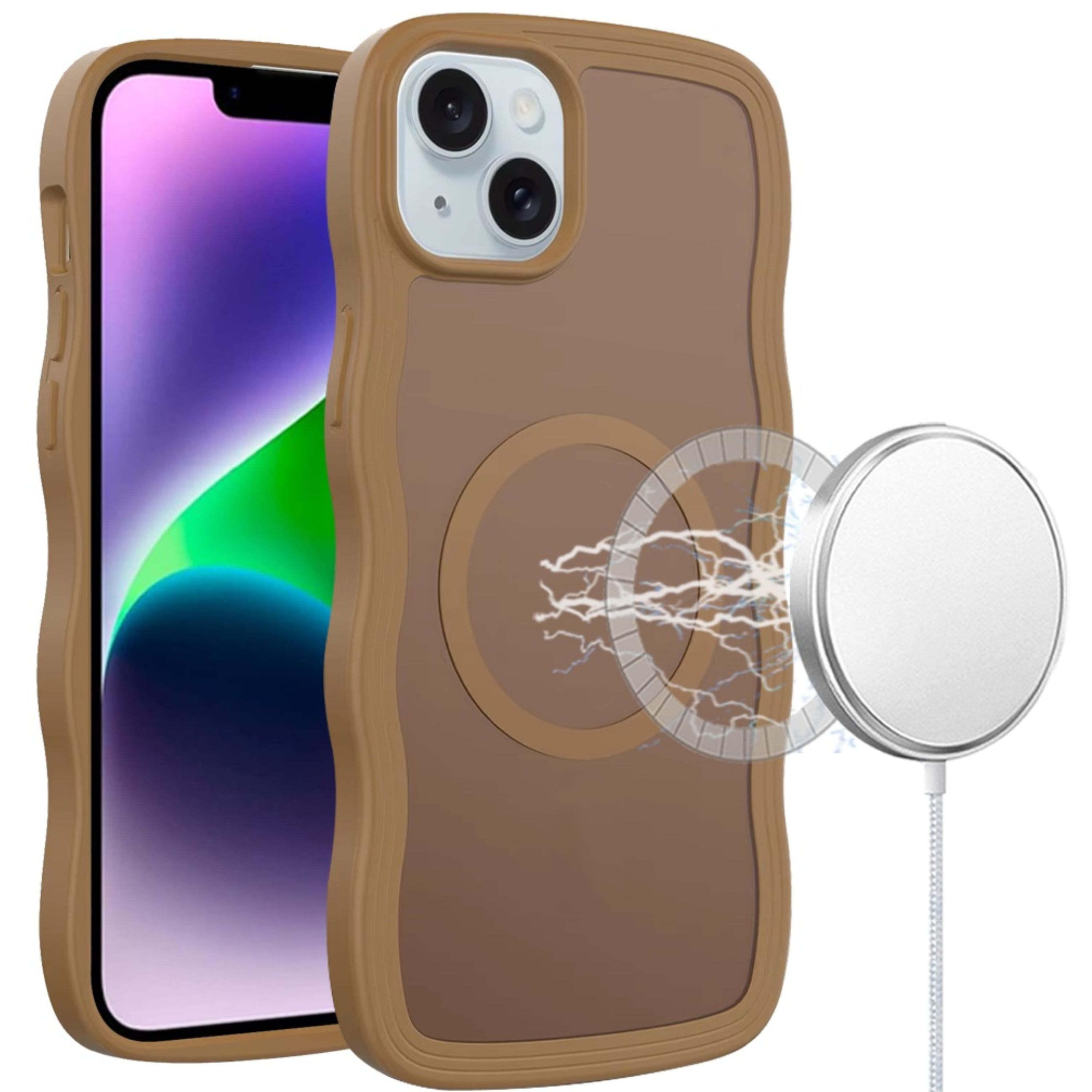 Kitcheniva - Wavy Grip Magnetic Case With Tempered Glass For iPhone 13/14 Coffee - Brown price history on PriceWatchPro