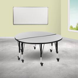 Emma + Oliver - 2 Piece Mobile 47.5" Circle Collaborative Grey Kids Activity Table Set - Gray