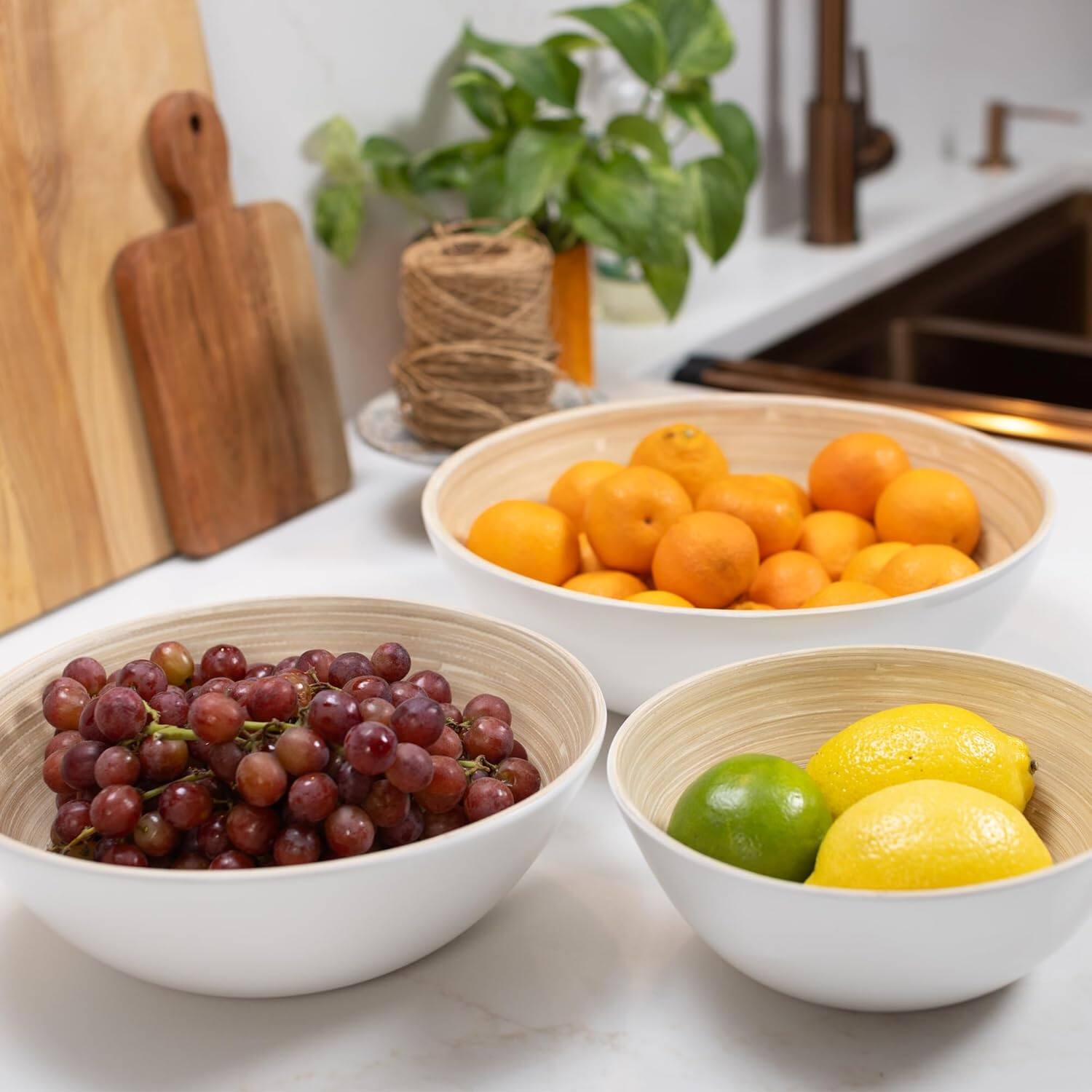 Alt View 4. Lexa - Bamboo 3-Piece Bowl Set, 12, 10, 8 Inch, White - White.