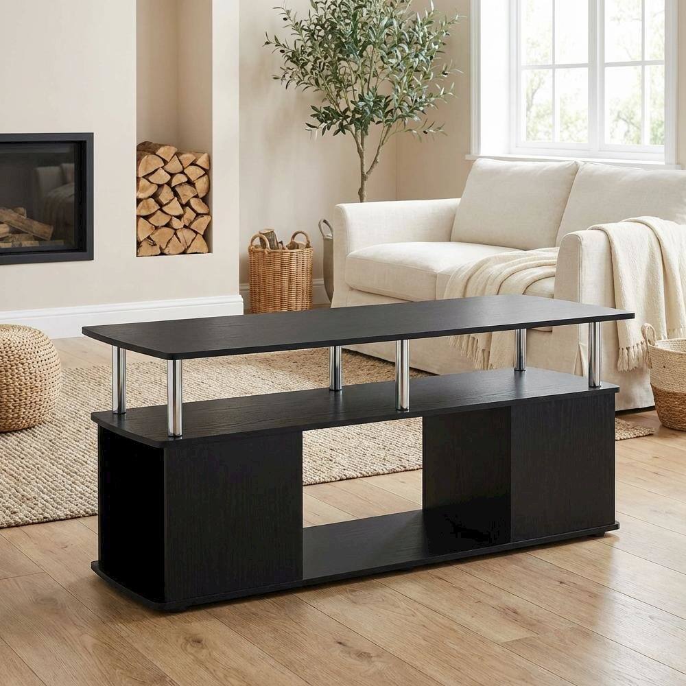 Left. FurniFact - Americano Coffee Table with Stainless Steel Tubes and Utility Design - Americano/Chrome.