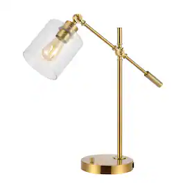 Jonathan Y - Kathryn Classic 23" Iron/Seeded Glass Adjustable Head Modern USB Charging LED Task Lamp - Brass Gold