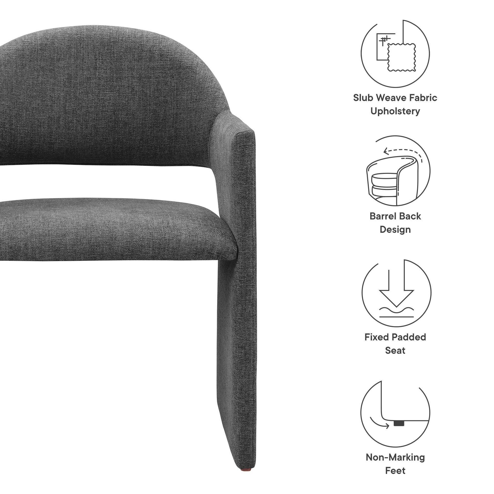 Slub Weave Fabric Upholstery  
Barrel Back Design  
Fixed Padded Seat  
Non-Marking Feet