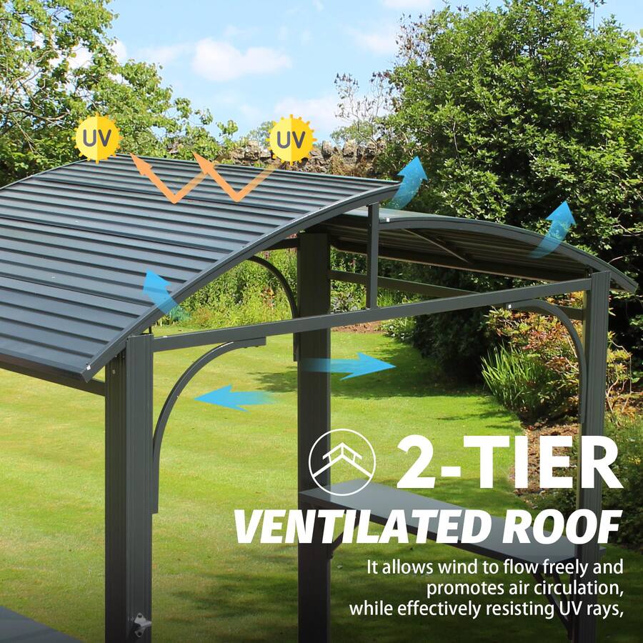 Boyel Living 8x5 FT Grill Gazebo Double Galvanized Steel Roof with 2 ...