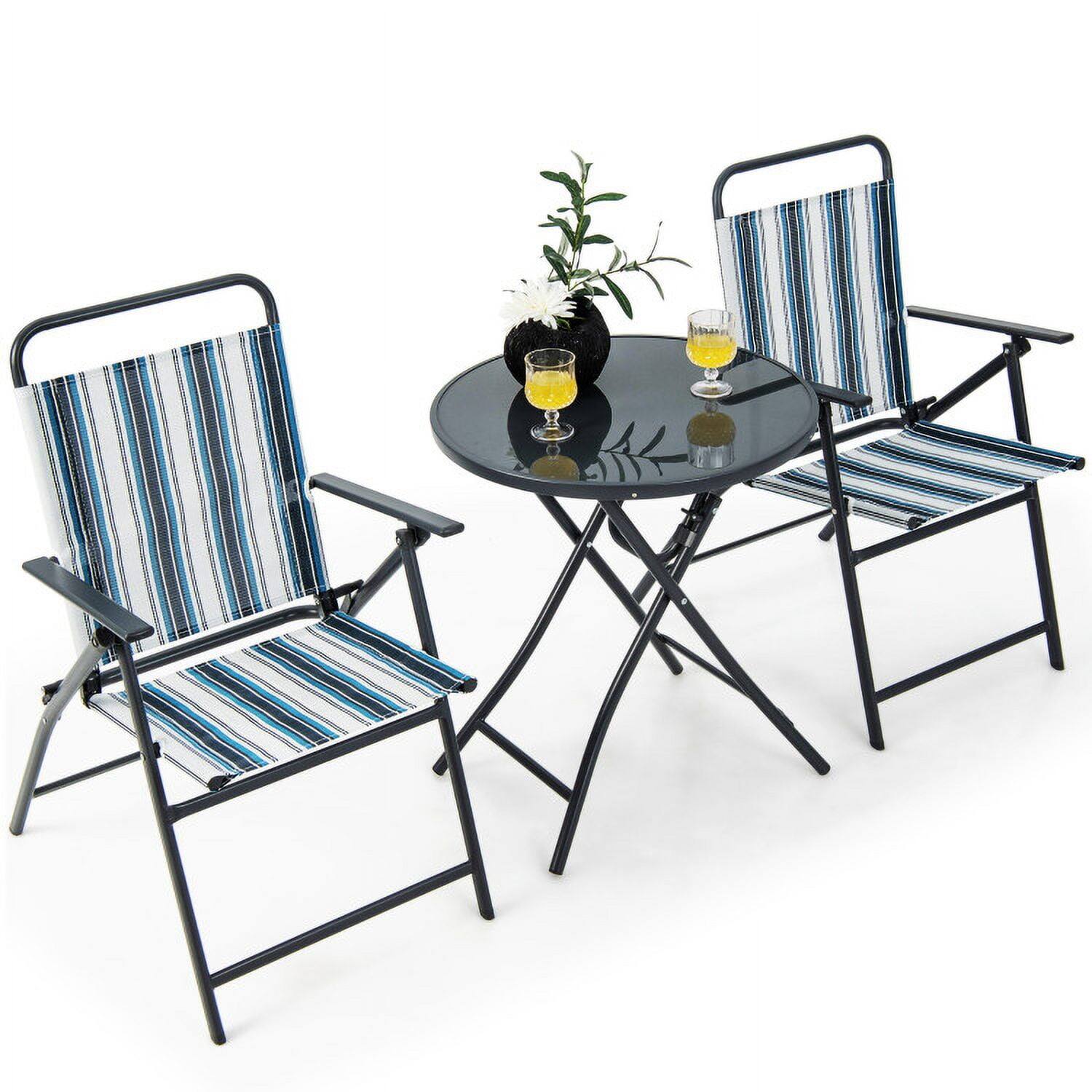 Left. Kadyn - 3 Pieces Outdoor Folding Chair Set Portable Folding Chair Set, Outdoor Dining Chair for Outside Patio-Black - Blue.