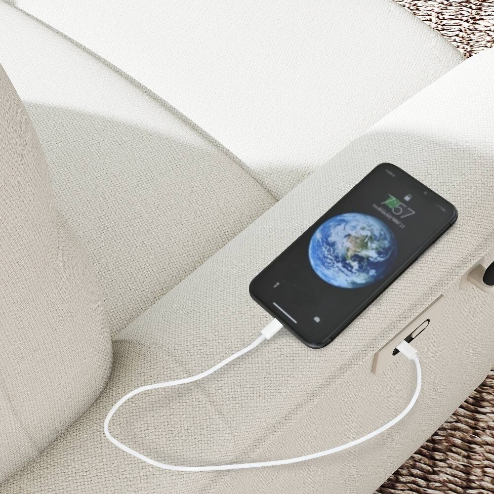 Alt View 10. Loheer - Loheer Power Swivel Rocker Recliner Chair Electric Glider Reclining Sofa with USB Ports Phone Holder Beige-Gray - Beige-gray.