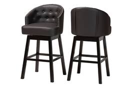 Baxton Studio - Avril Modern and Contemporary Faux Leather Tufted Swivel Barstool with Nail heads Trim - Brown