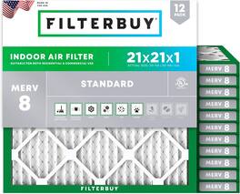 Filterbuy - 21x21x1 MERV 8 Dust & Allergy Defense, Electrostatic Pleated HVAC AC Furnace Air Filters Replacement (12-Pack) - Silver