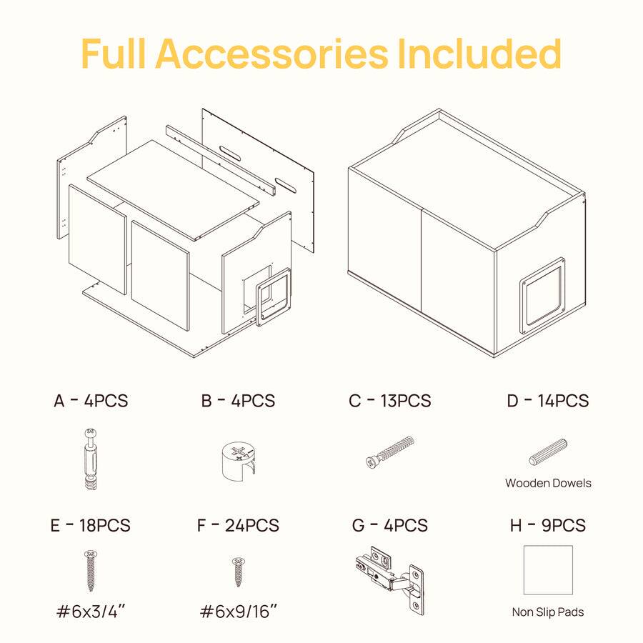 Full Accessories Included

A - 4PCS  
B - 4PCS  
C - 13PCS  
D - 14PCS  
E - 18PCS  
F - 24PCS  
G - 4PCS  
H - 9PCS  

#6x3/4"  
#6x9/16"  
Non Slip Pads