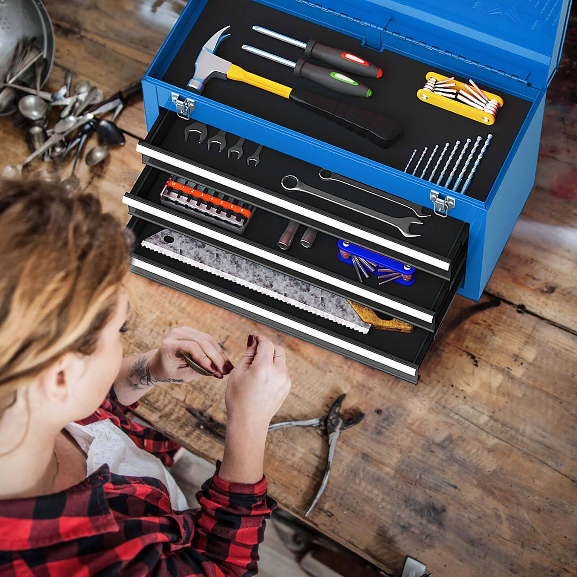 Alt View 4. Costway - Costway Portable Tool Chest Box Storage Cabinet Garage Mechanic Organizer 3 Drawers - Blue.