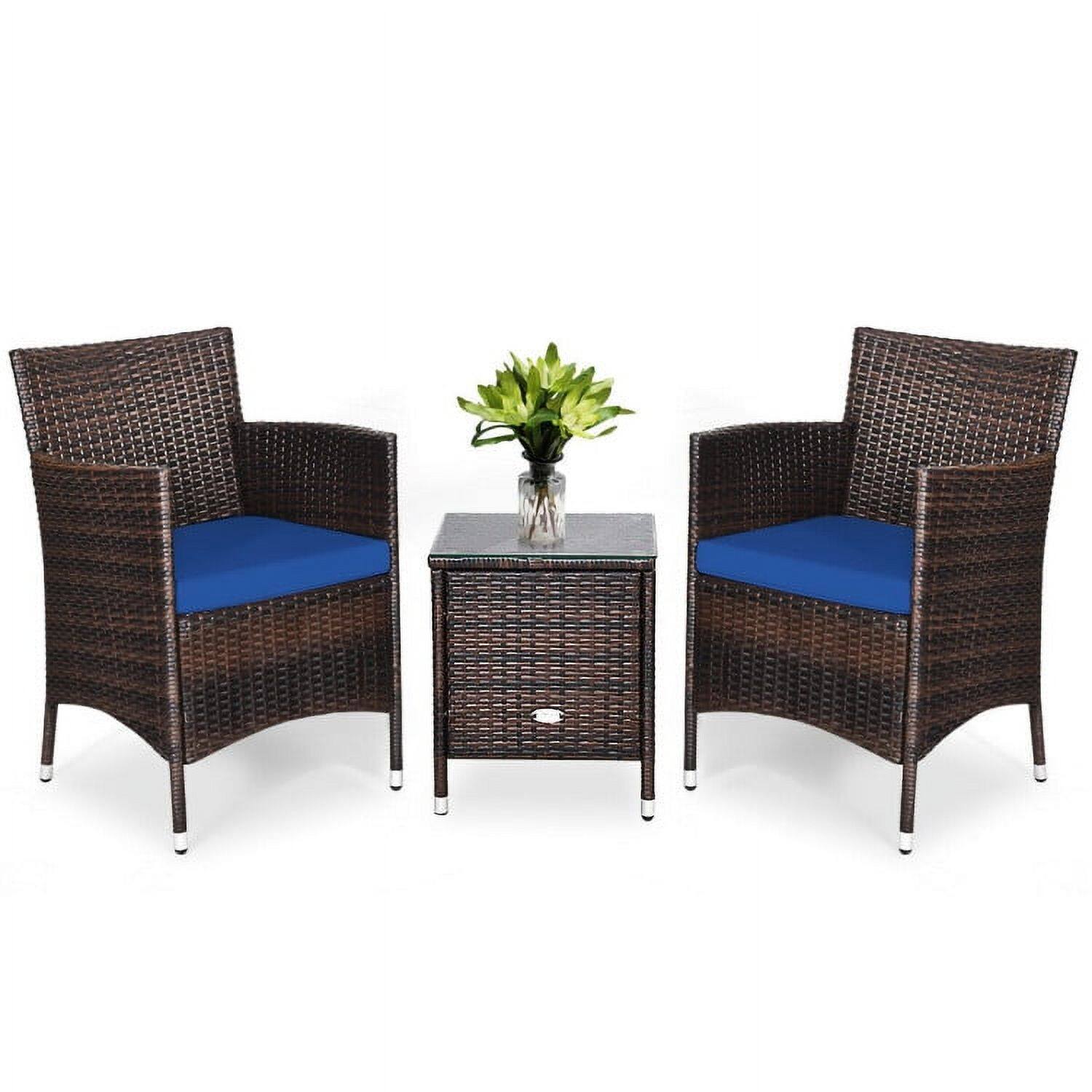 Alt View 1. Pefilos - 3 Piece Rattan Wicker Sofa Set, Outdoor Rattan Chairs Wicker Conversation Set, Patio Furniture Set for Backyard Porch - Blue.