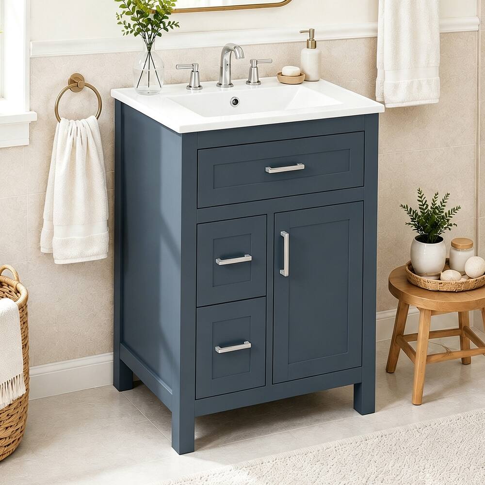 Angle. Loheer - Loheer 24 inch bathroom vanity with sink Blue Freestanding Bathroom Vanity with Ceramic Basin - Blue.