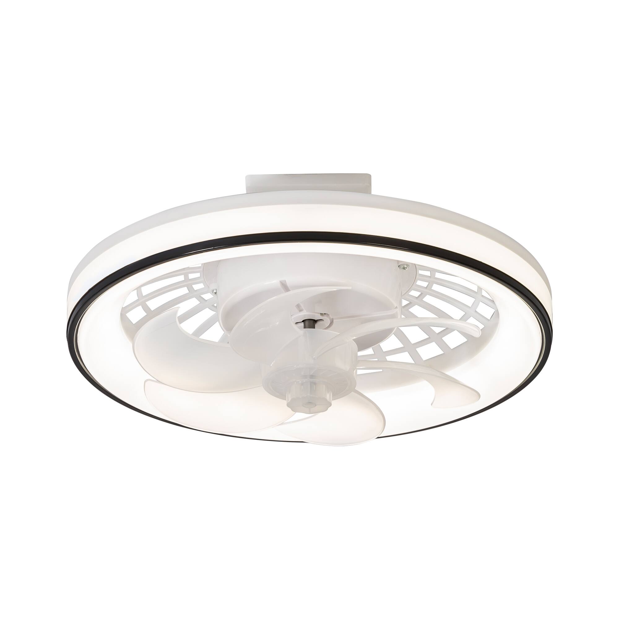 Left. Breezary - 13-Inch Multi-Directional Ceiling Fan, 3-Color Light, 7 ABS Blades, DC Motor, 6-Speed Remote & Memory Function - Matte White and Black.