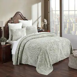 Hivvago - Queen Size 100-Percent Cotton Chenille 3-Piece Coverlet Bedspread Set - Sage