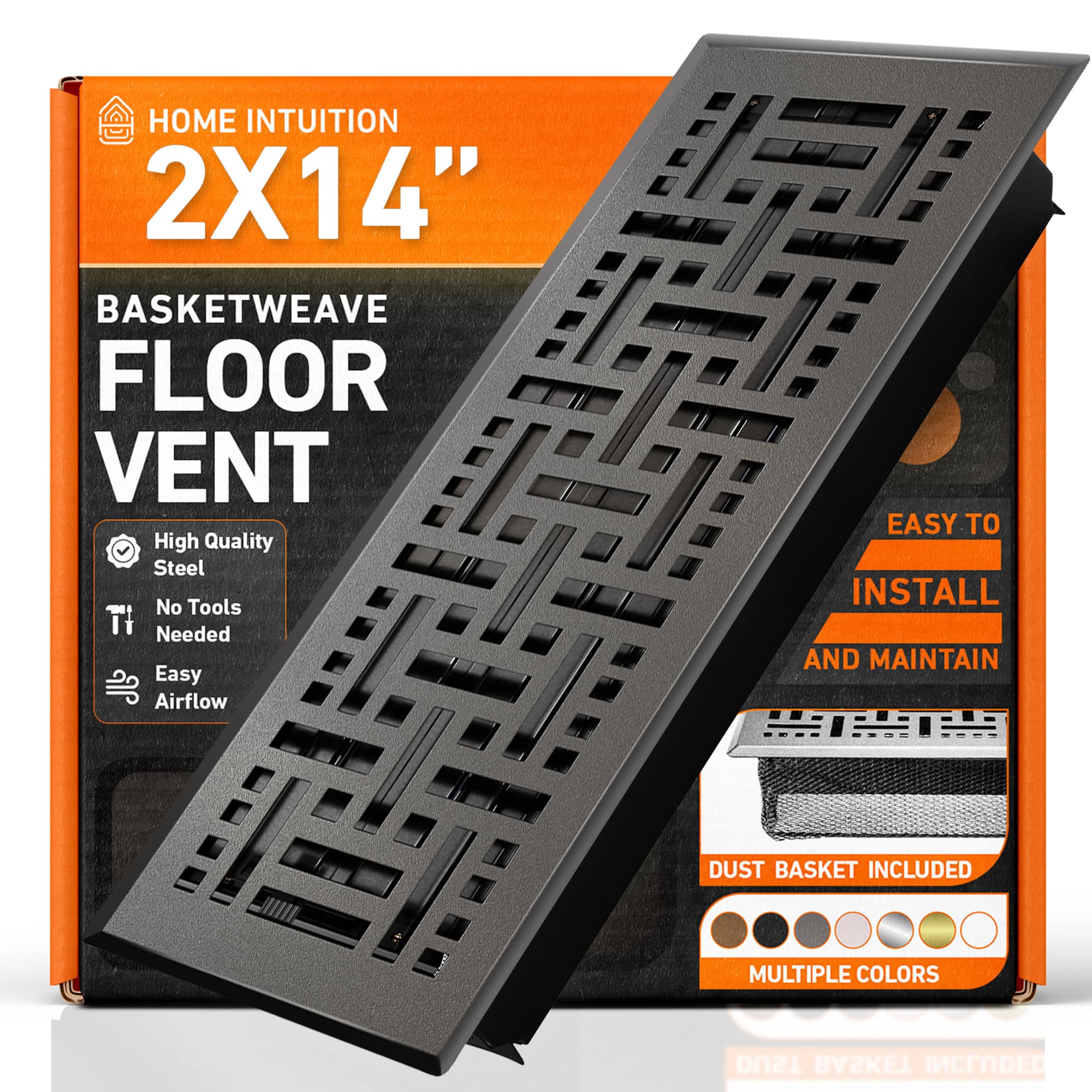 Home Intuition - 2X14 Floor Vent Covers with Mesh Cover Trap, Heat and Air, Floor Vent for HVAC Duct, Basketweave, Dark Grey - Dark Gray