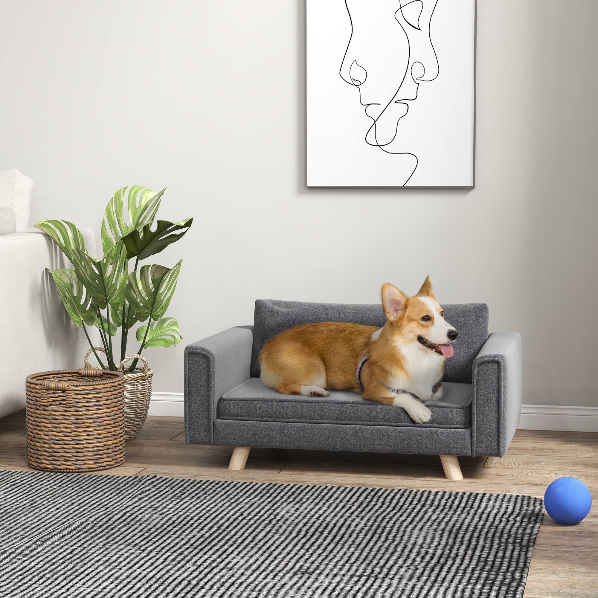Alt View 1. Pawhut - Dog Sofa, Elevated Pet Sofa for Small and Medium Dogs with Removable Seat and Back Cushions - Gray.