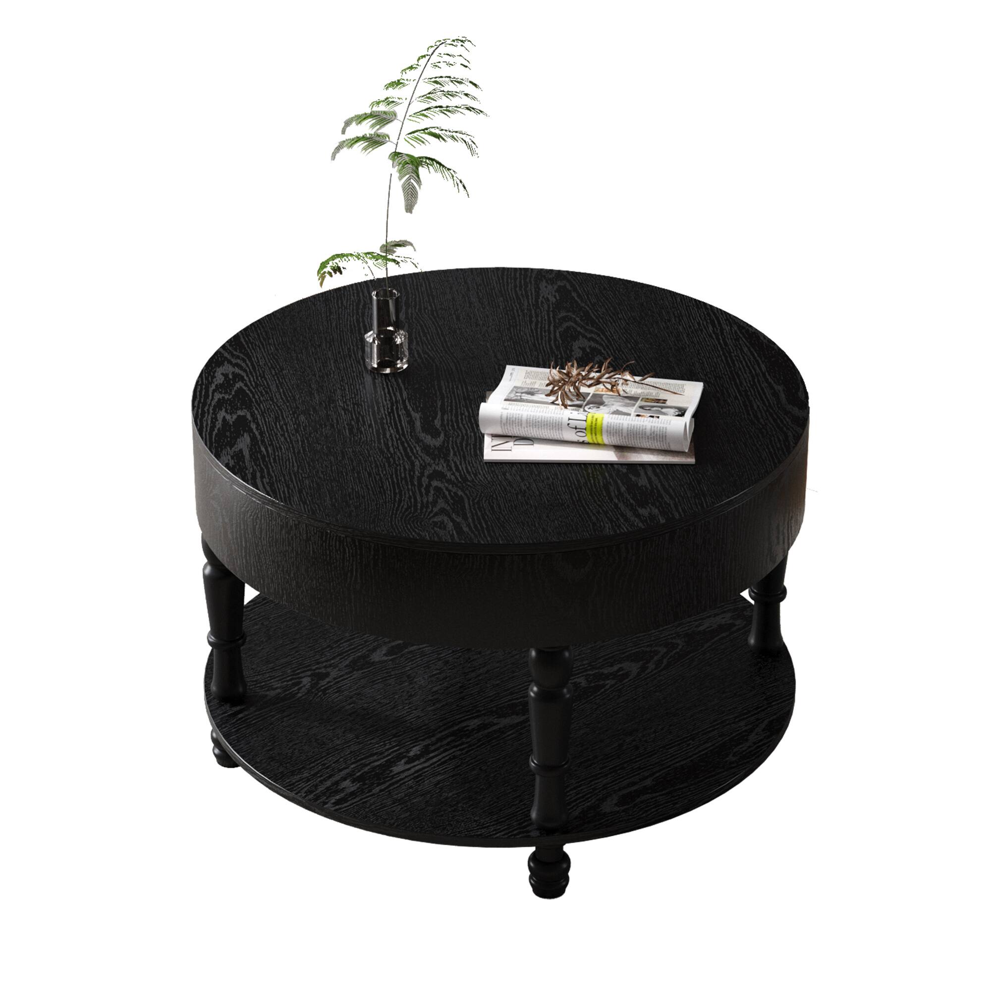 Angle. Lirago - 32" Modern Round Coffee Table Black with Dual Storage Hidden Compartment Adjustable Leveling Feet - Black.