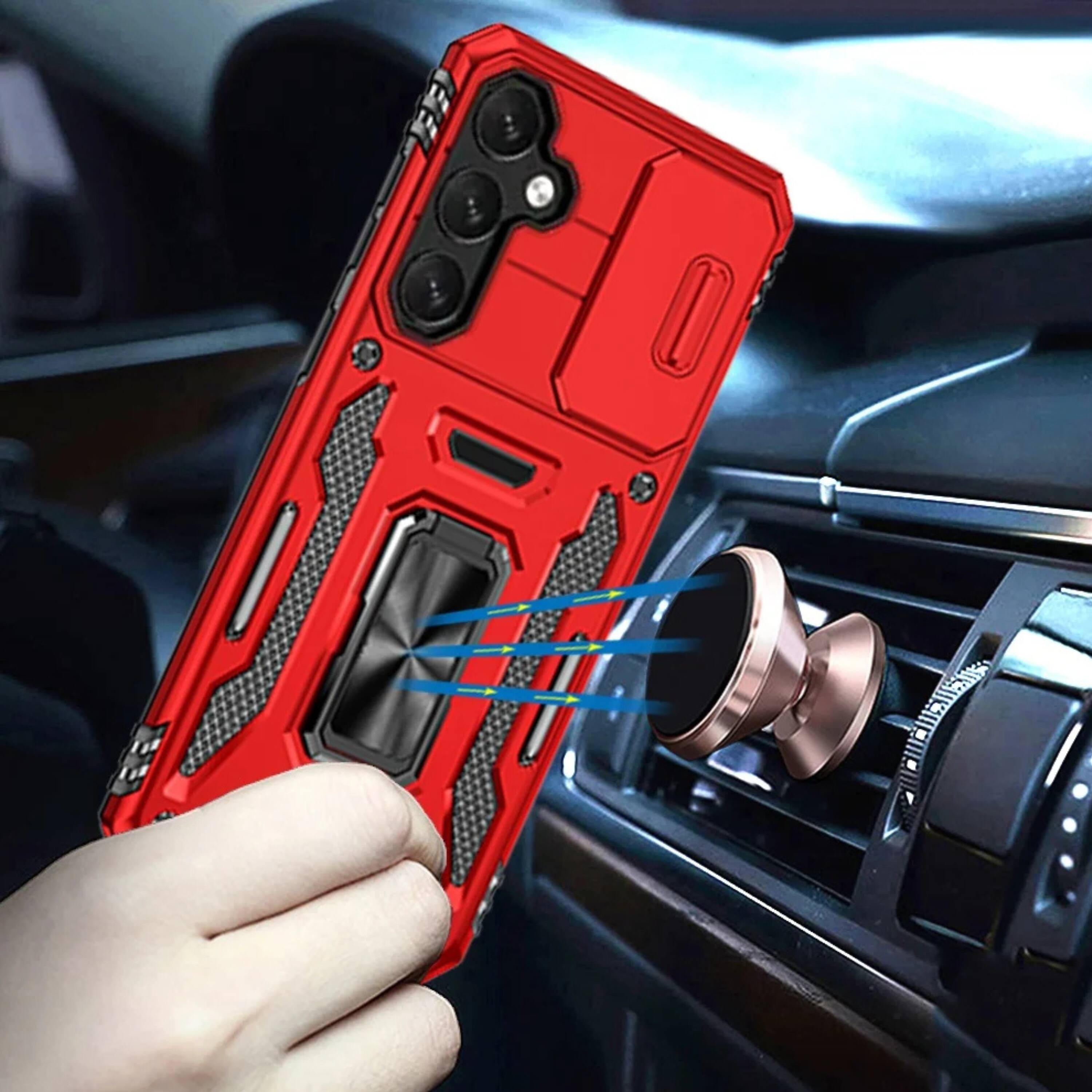 Angle. Kitcheniva - Sliding Camera Lens Cover Case For Samsung S25 FE With Magnetic Ring Stand Red - Red.