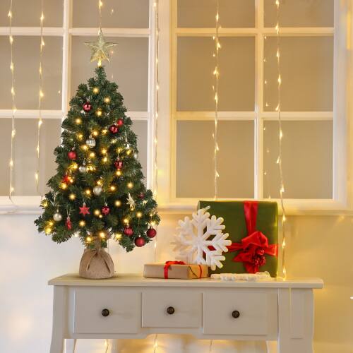 Alt View 6. Winado - Christmas Mini Tree 3FT with Lights, 150 Branches, PVC Material Top Stars Linen Base for Indoor Holiday Party Decoration - Green.
