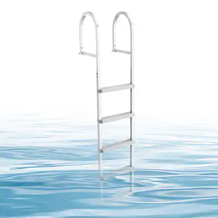 Front. VEVOR - Removable Dock Ladder, 5 Steps, Aluminum Alloy Pontoon Boat Swim Ladder, with Non-Slip Wide PP Steps - Silver.
