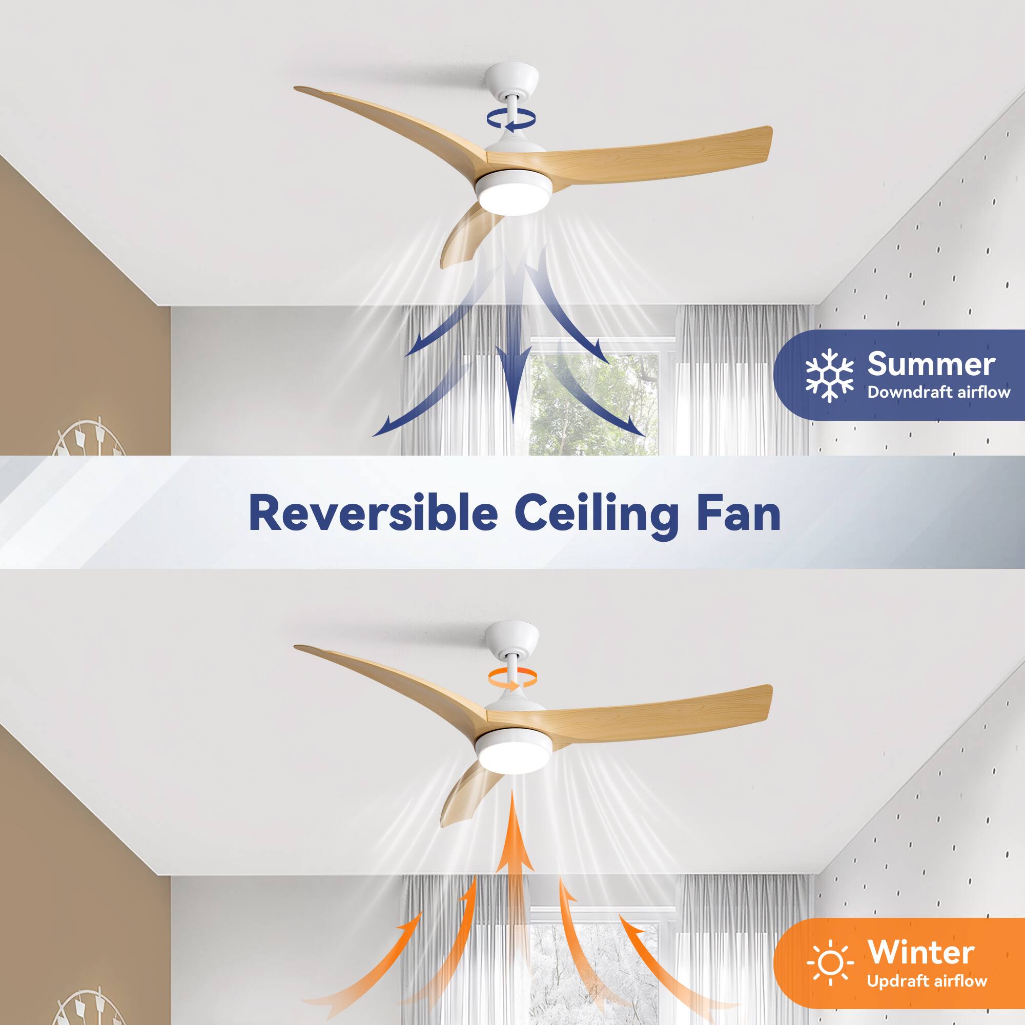 Reversible Ceiling Fan

Summer Downdraft airflow

Winter Updraft airflow
