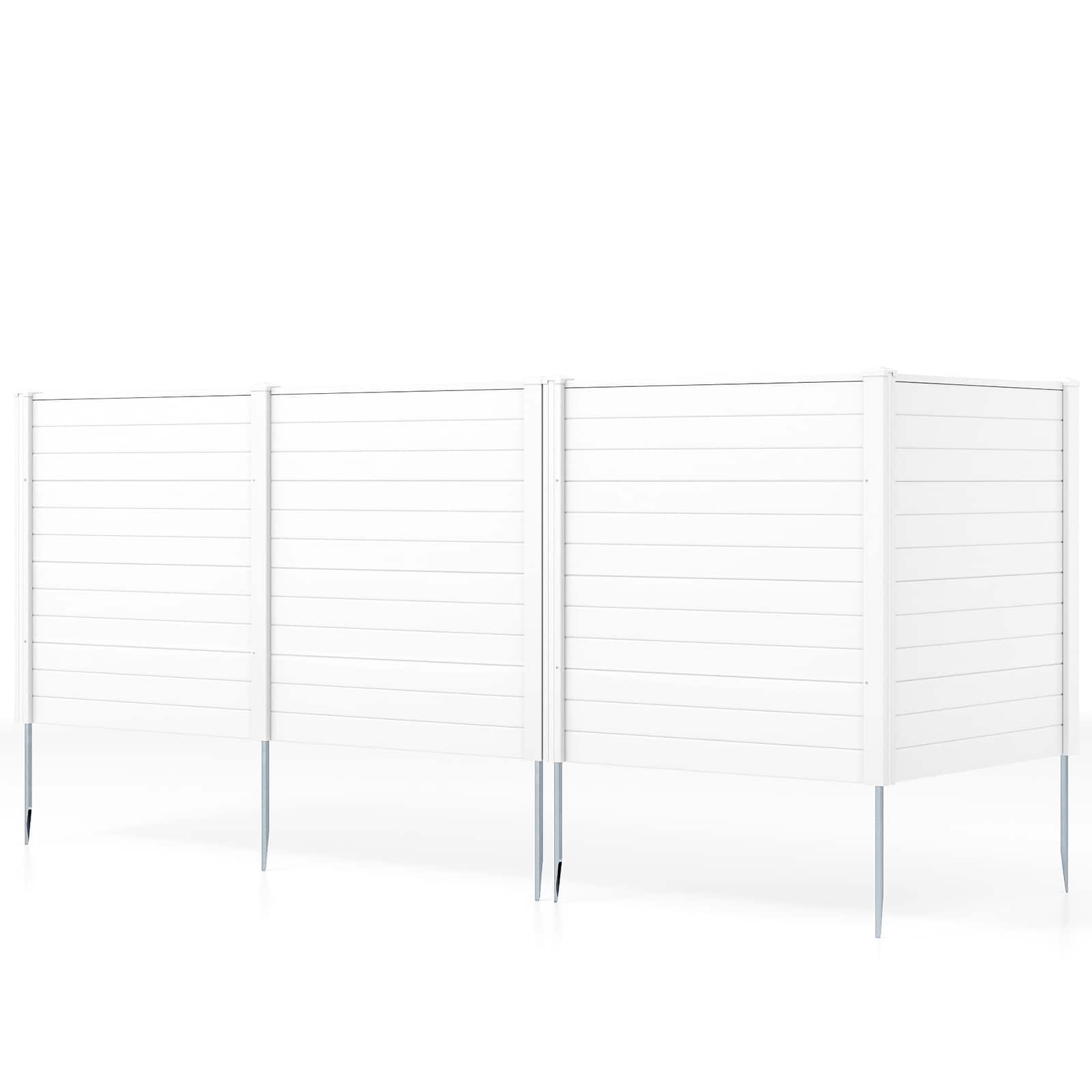 Gymax - 2PCS PP Privacy Fence Screen 48'' H x 48'' W 4 Panels with Galvanized Ground Stakes - White