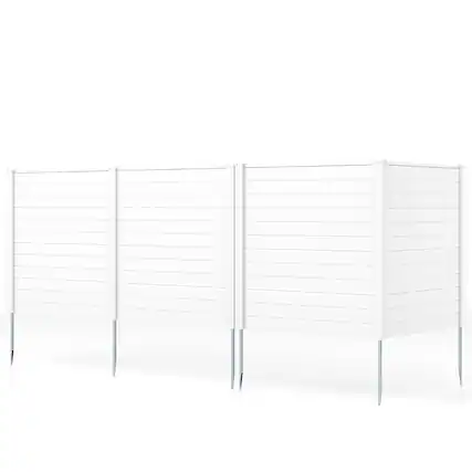 Front. Gymax - Gymax 2PCS PP Privacy Fence Screen 48'' H x 48'' W 4 Panels with Galvanized Ground Stakes White - White.