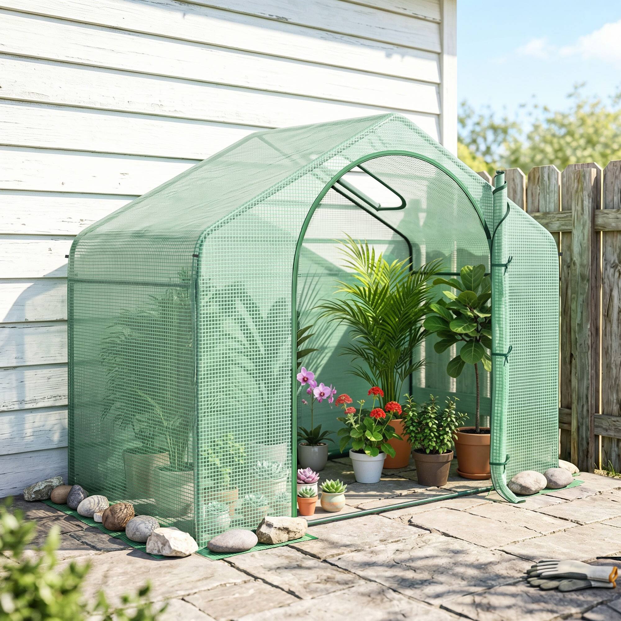 Alt View 1. Outsunny - x 3' x 5' Portable Walk-in Greenhouse, PE Cover, Steel Frame Garden Hot House, Zipper Door.