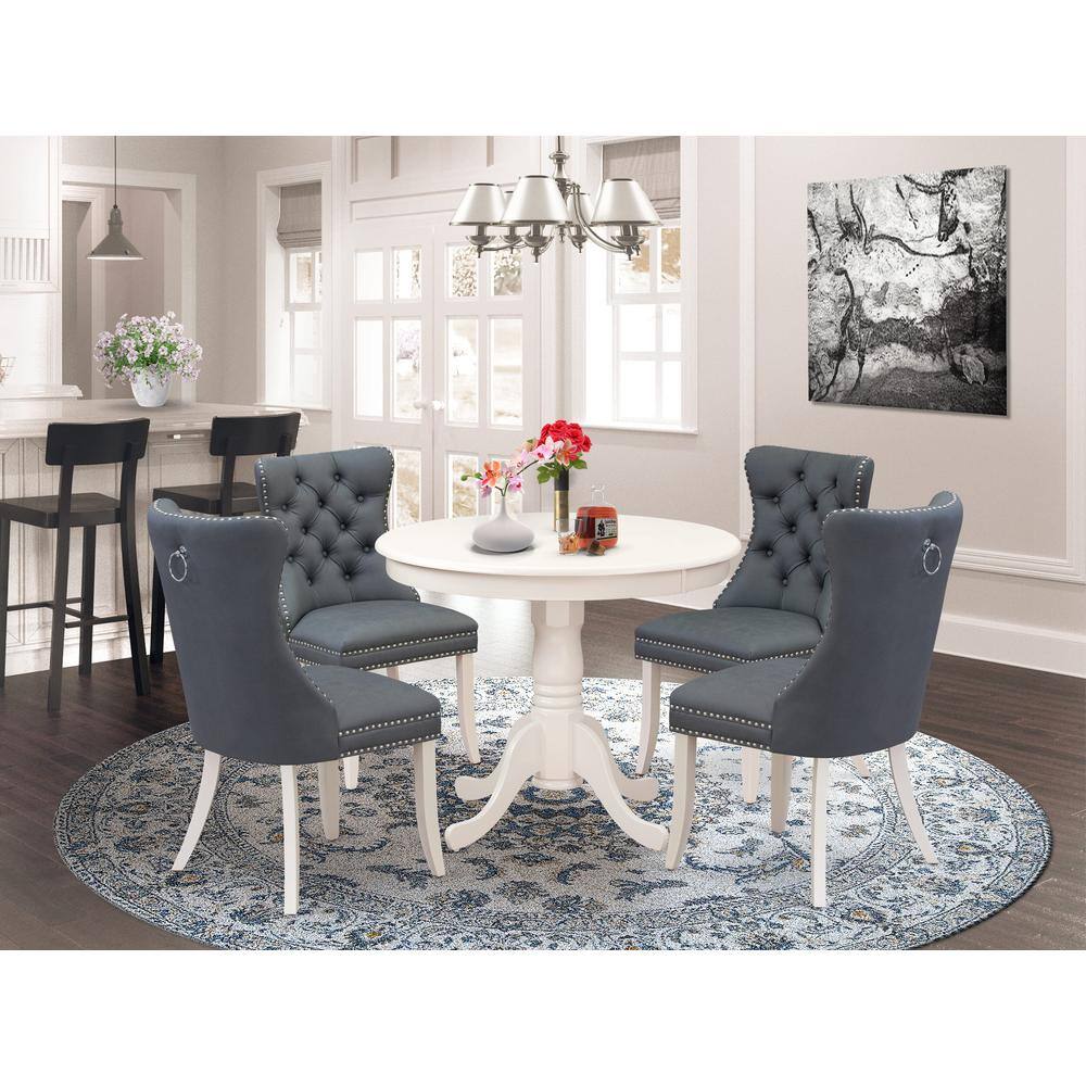 Alt View 3. East West Furniture - 5 Piece Dining Set Consists of a Round Dining Table with Pedestal - White.