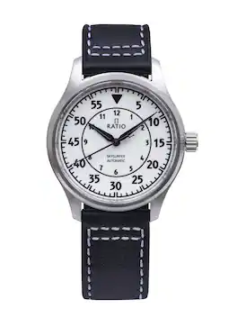 RATIO - Skysurfer Pilot Full Luminous Dial Leather Automatic RTS324 200M Men's Watch - Silver and black