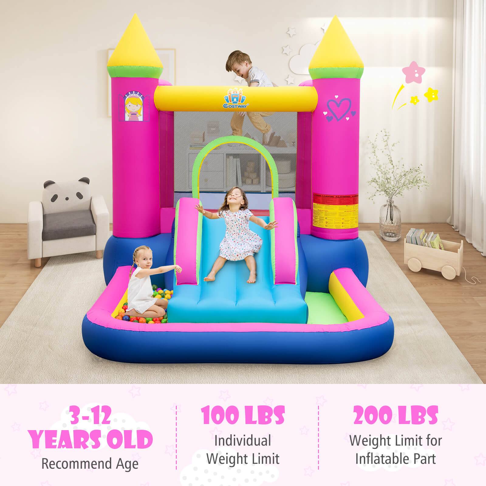 3-12 YEARS OLD  
Recommend Age  

100 LBS  
Individual Weight Limit  

200 LBS  
Weight Limit for Inflatable Part