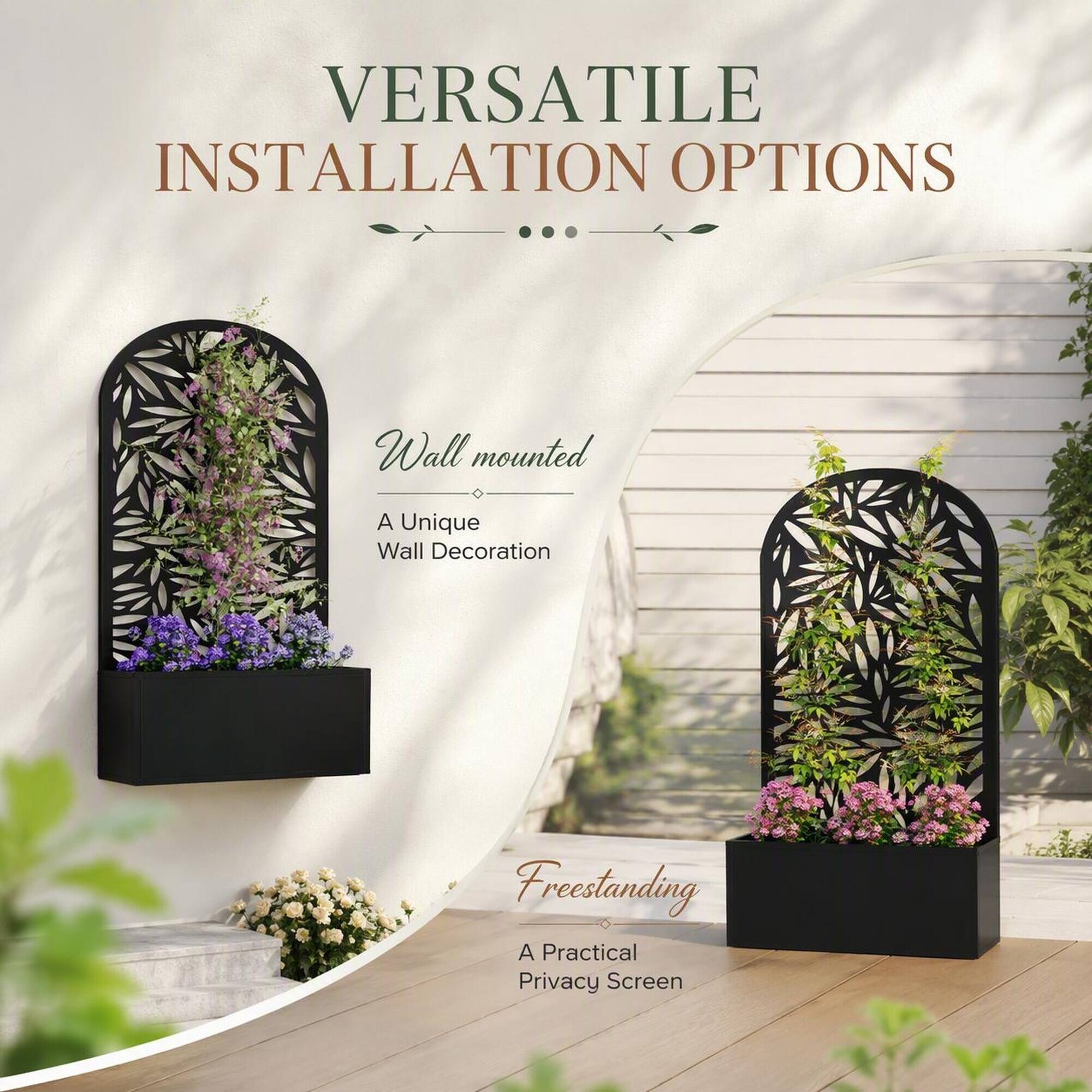 VERSATILE INSTALLATION OPTIONS

Wall mounted
A Unique Wall Decoration

Freestanding
A Practical Privacy Screen
