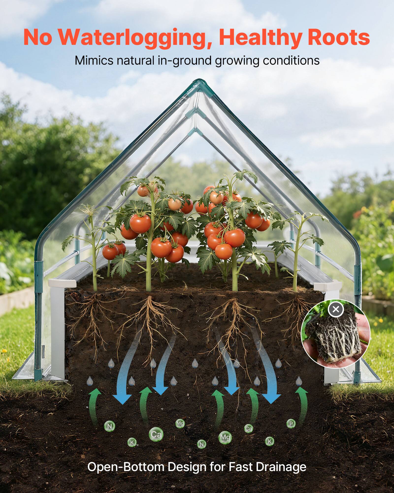 No Waterlogging, Healthy Roots  
Mimics natural in-ground growing conditions  

Open-Bottom Design for Fast Drainage